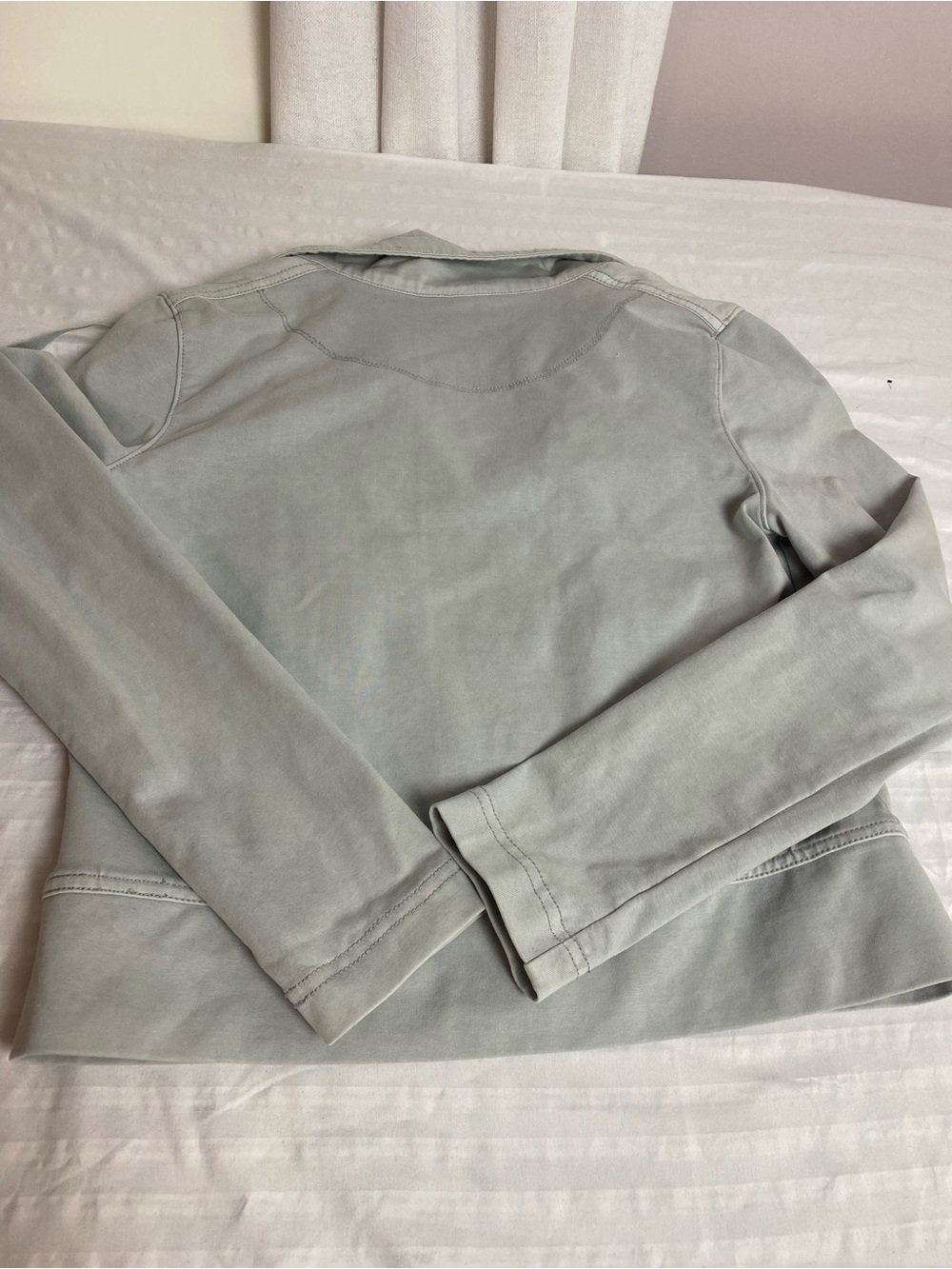 Anthropologie Light Gray Ruffle-Trim Zip Jacket - Picture 4 of 6